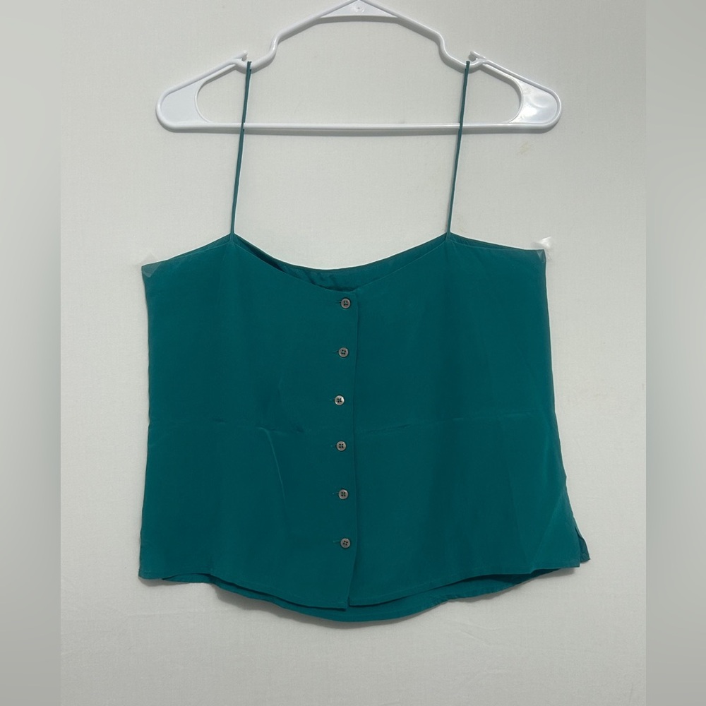 Condor 100% Silk Teal Button Front Cropped Cami Top women’s Size 9/10 (A288)✨